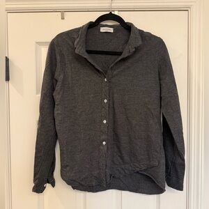 Rosso35 Wool Grey Charcoal Gray Long Sleeve Button Up Collared Blouse 46 XL 10